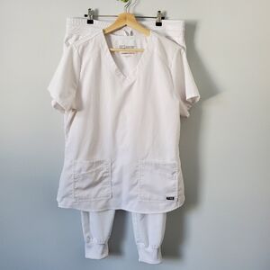 Grey's Anatomy by Barco Women's Scrubs Set White Sz LG Top & Jogger Pants EUC
